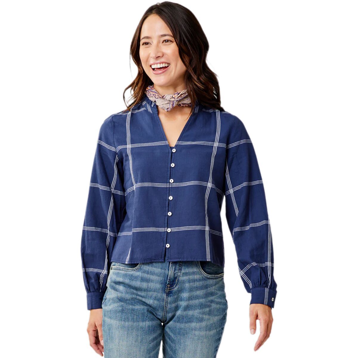 Carve Designs Reagan Twill Long-Sleeve Top - Women's Navy Windowpane, M