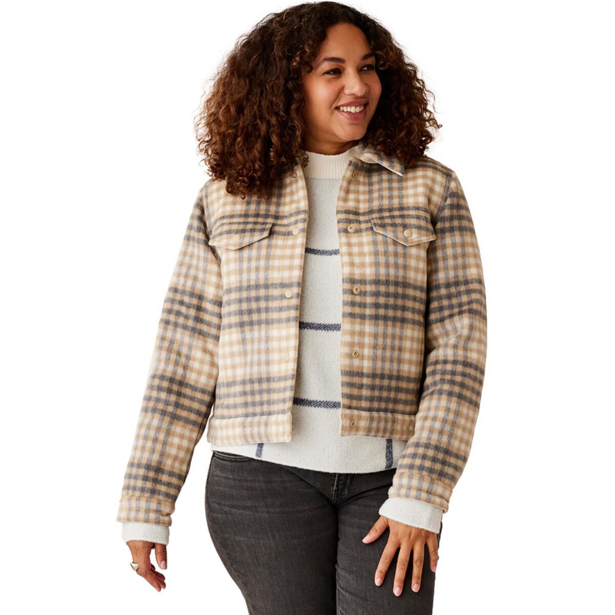 Carve Designs Rhea Wool Trucker Jacket - Women's Light Khaki Plaid, S