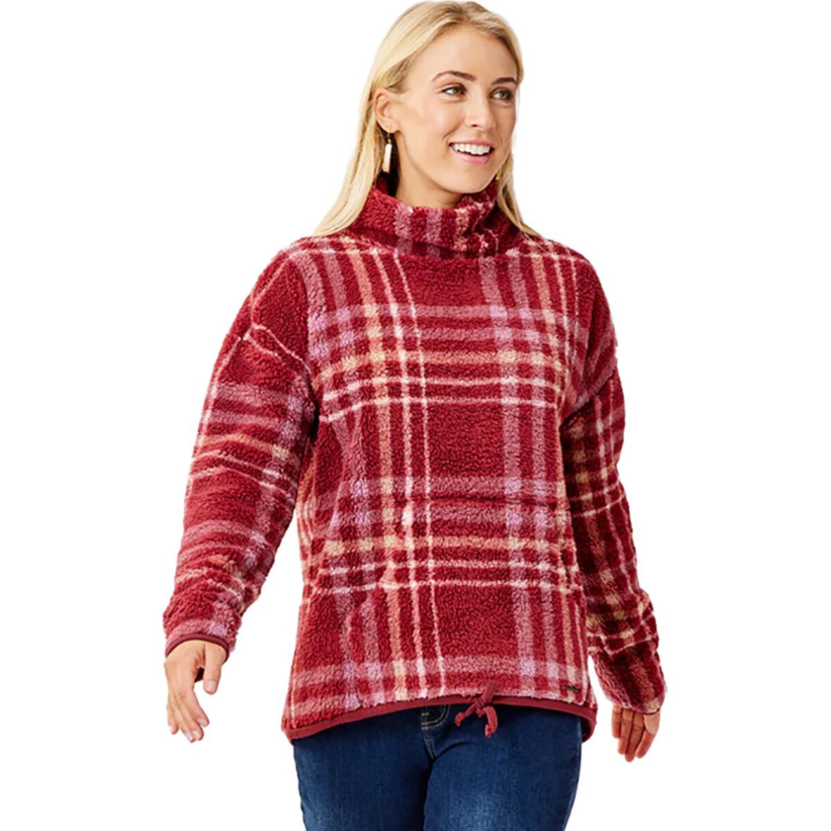 Carve Designs Roley Cowl Sweater - Women's Brick Plaid, XS
