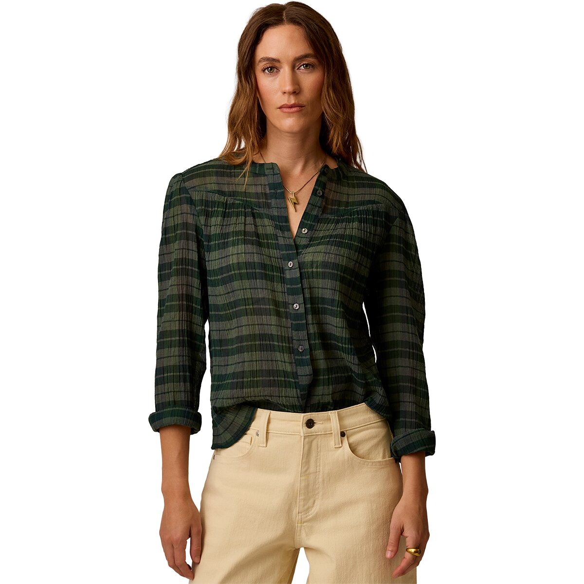 Image of Carve Designs Tatum Gauze Top - Women's Laurel Plaid, S