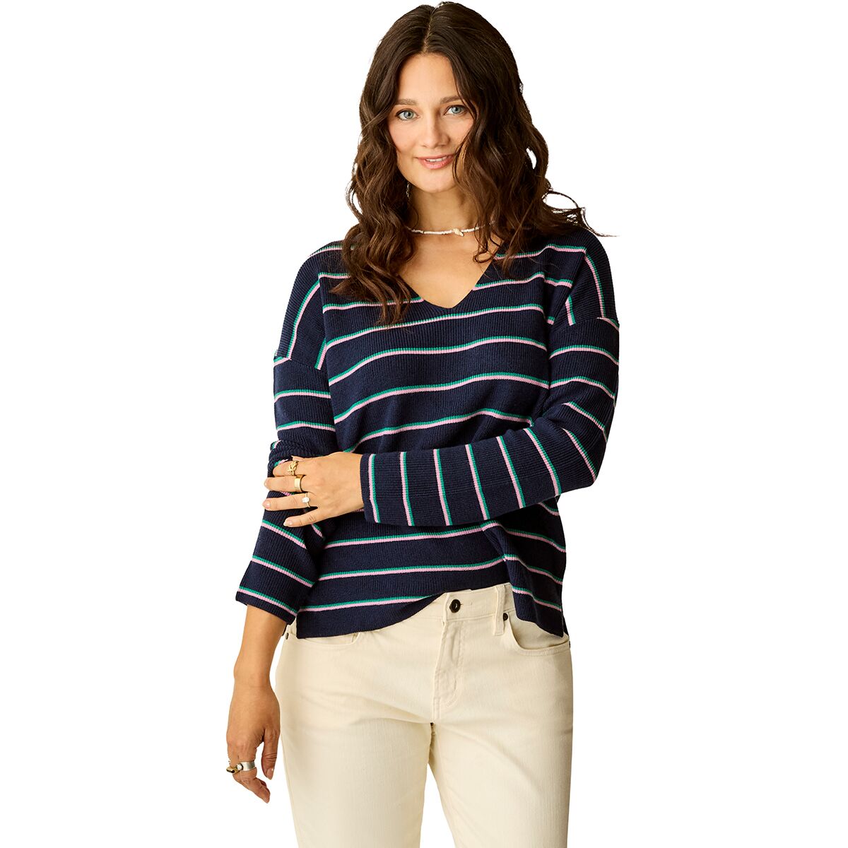 Image of Carve Designs Zella Merino Sweater - Women's Navy Stripe, XS