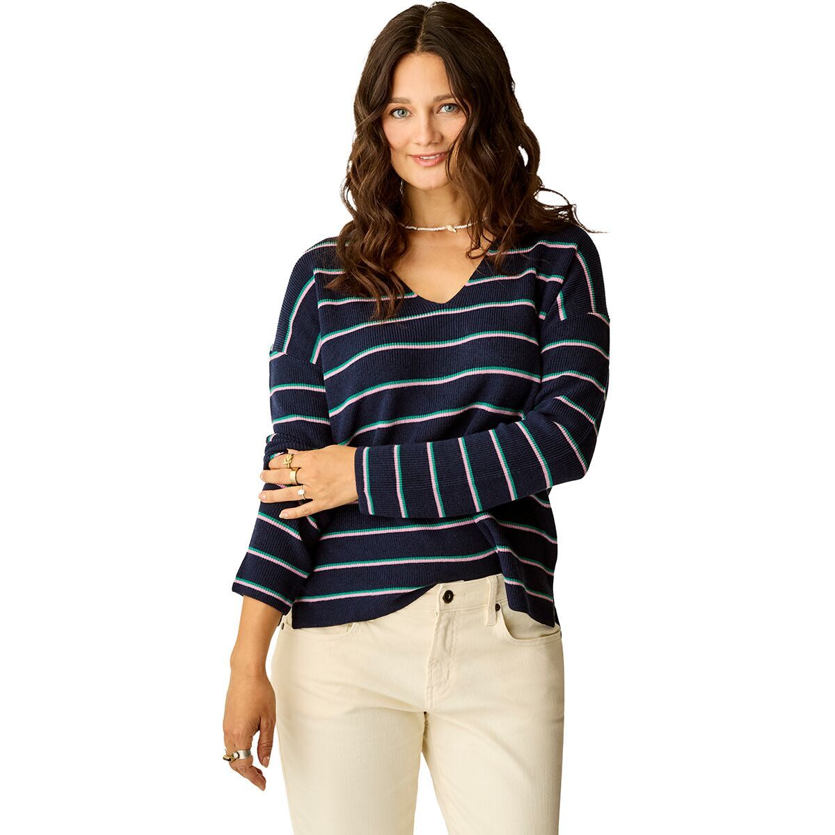 Image of Carve Designs Zella Merino Sweater - Women's Navy Stripe, XS