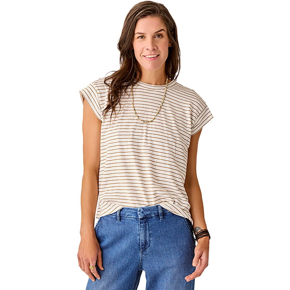 Image of Carve Designs Astrid Hemp T-Shirt - Women's Golden Stripe, L