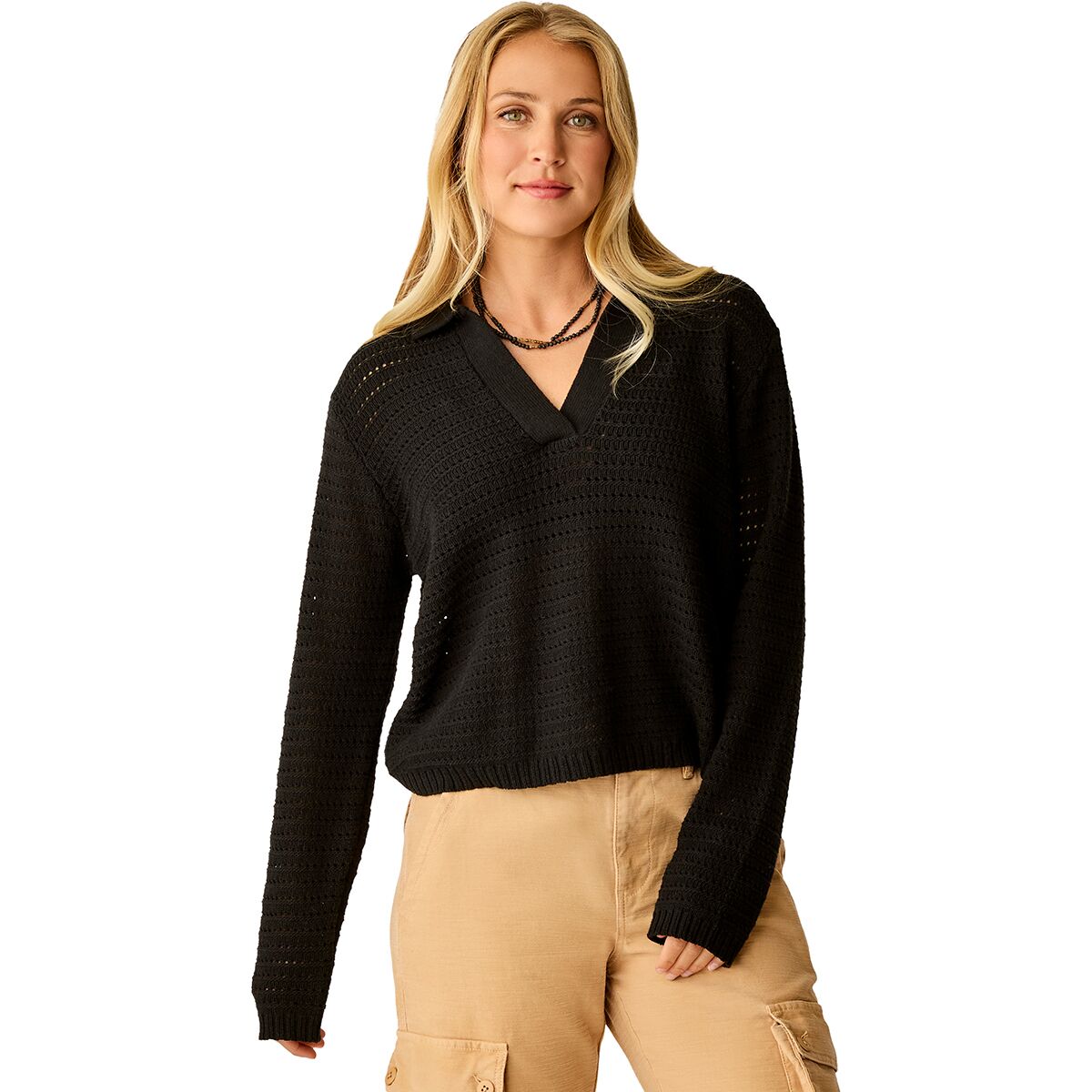 Image of Carve Designs Morgan Polo Sweater - Women's Black, S