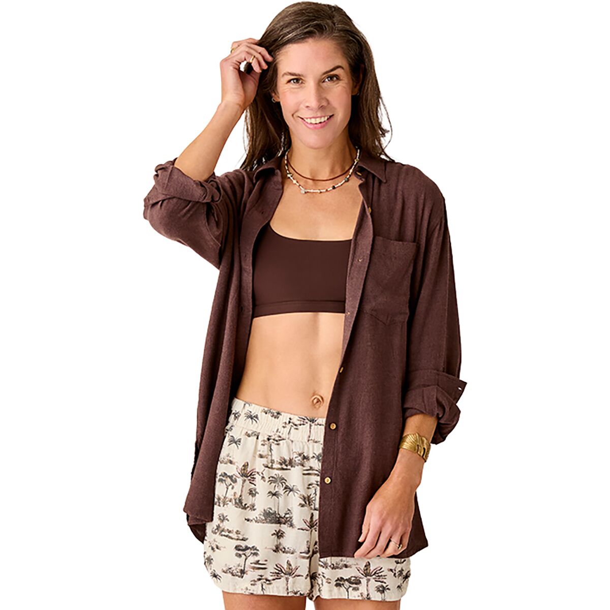 Image of Carve Designs Taylor Linen Tunic - Women's Coffee Chambray, L