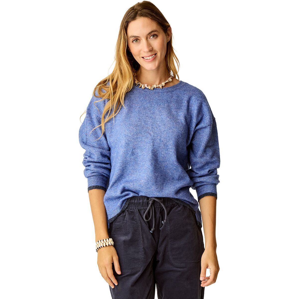 Image of Carve Designs Drue Fuzzy Sweater - Women's Capri Blue/Dark Capri, L/XL