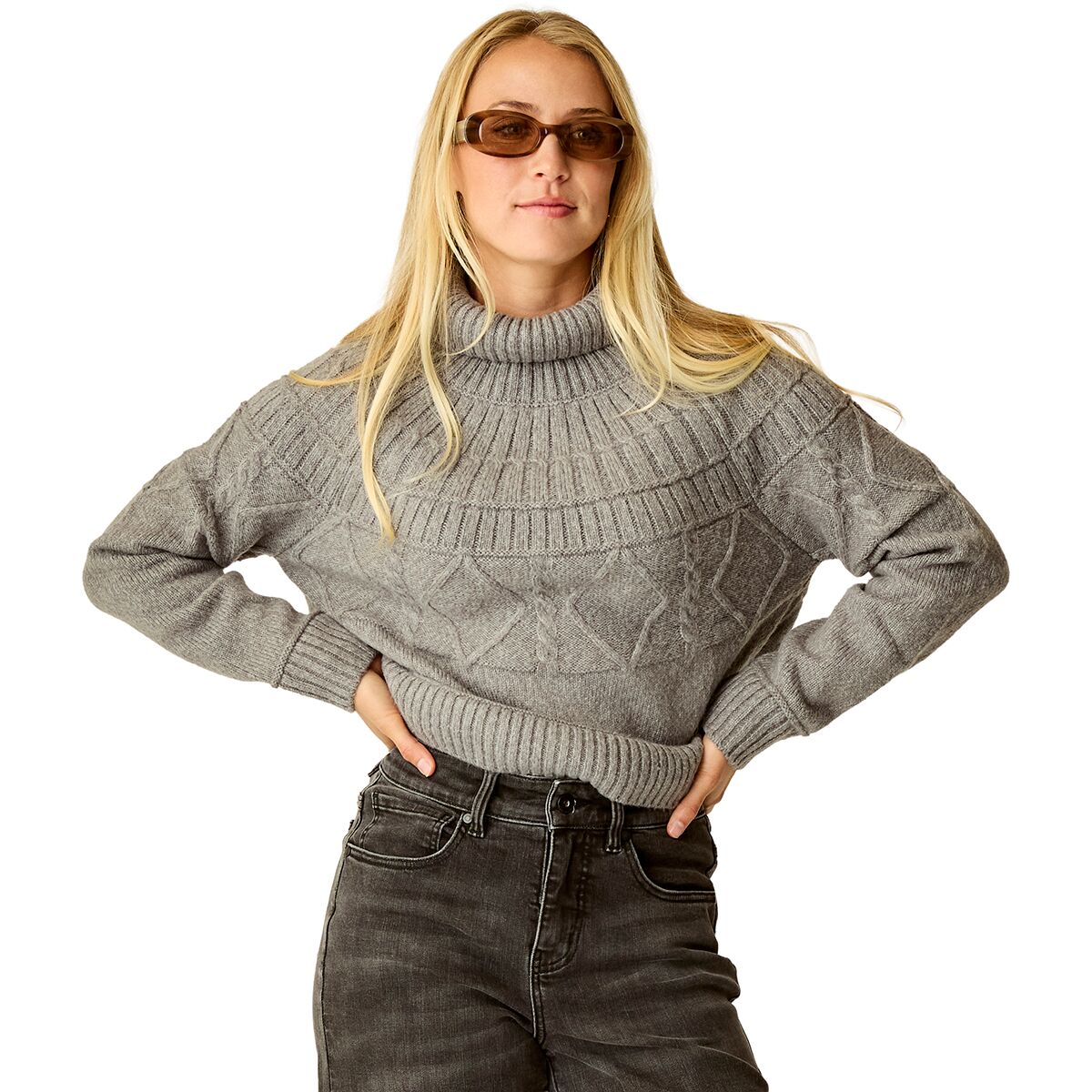 Image of Carve Designs Neve Cable Turtleneck - Women's Pewter Heather, S