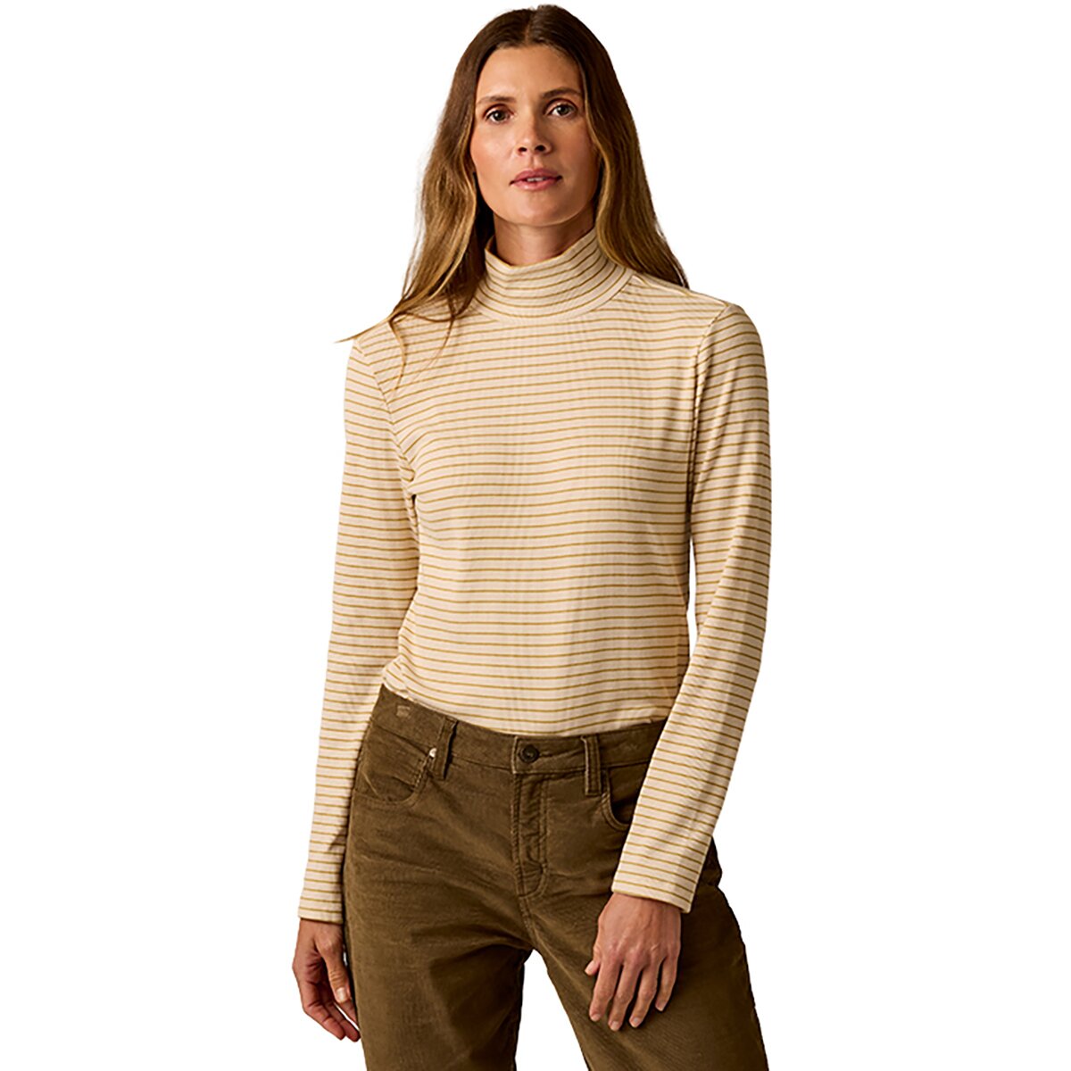 Image of Carve Designs Denise Rib Turtleneck Top - Women's Birch Stripe, XL