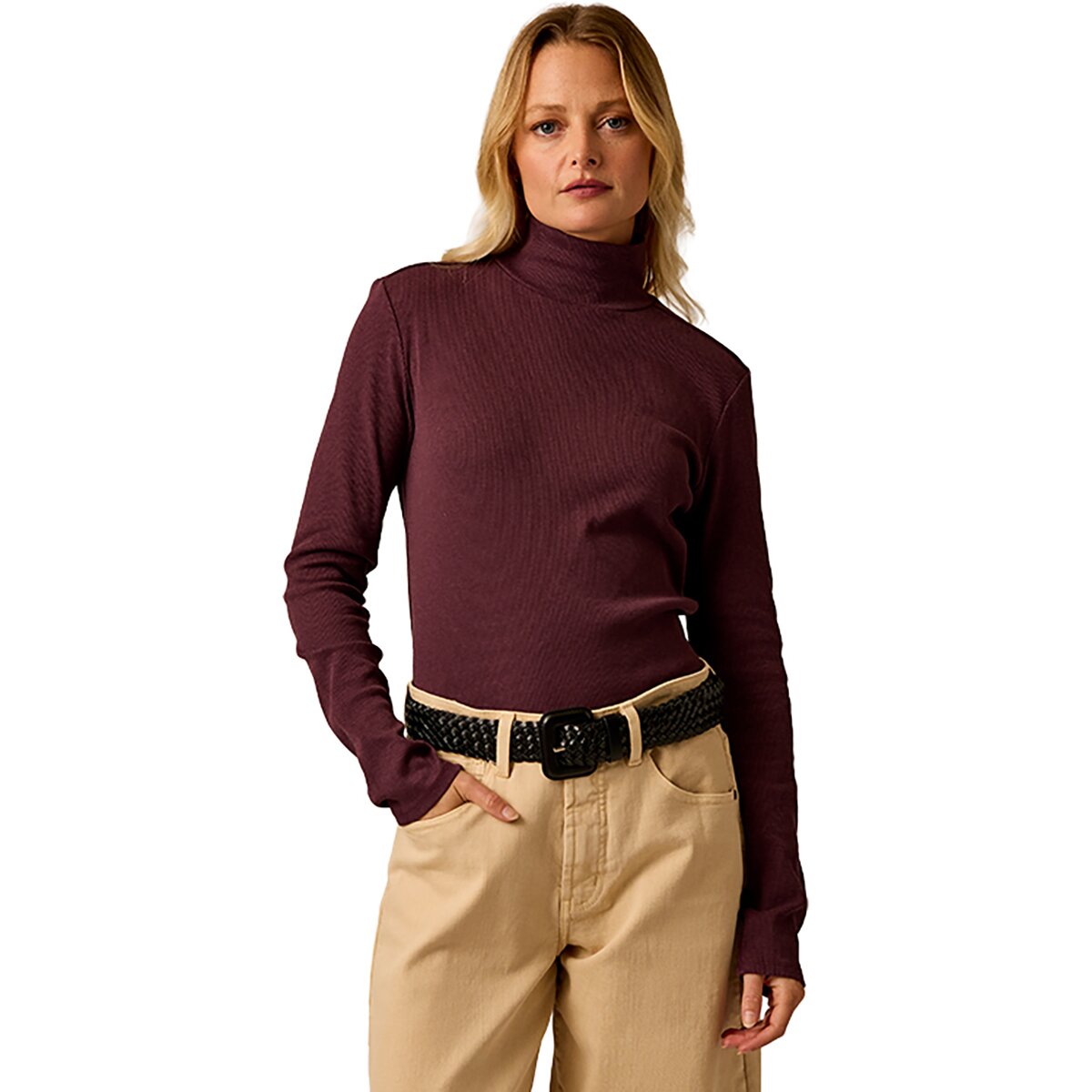 Image of Carve Designs Denise Rib Turtleneck Top - Women's Dark Plum, M