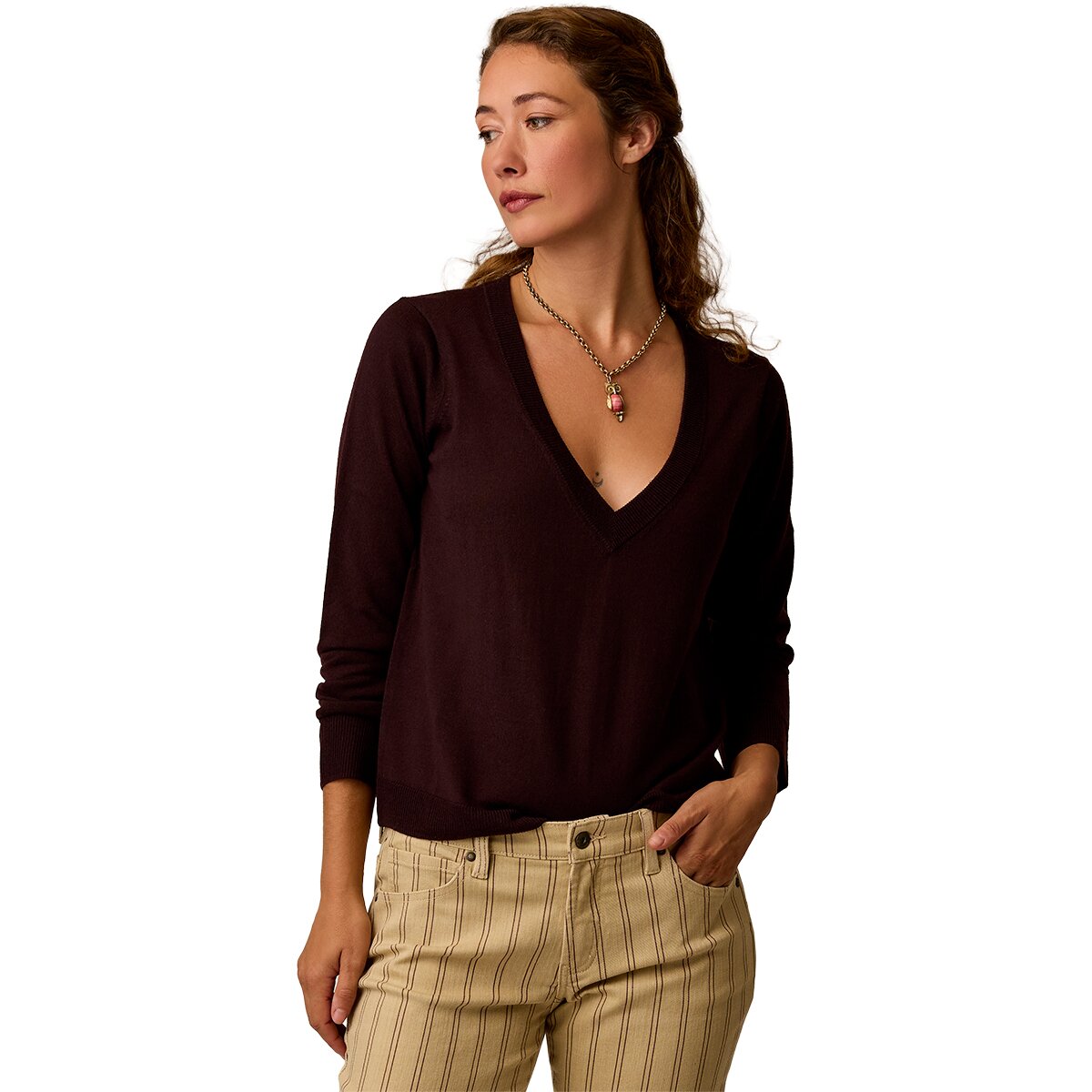Image of Carve Designs Juliet V-Neck Sweater - Women's Dark Plum, S