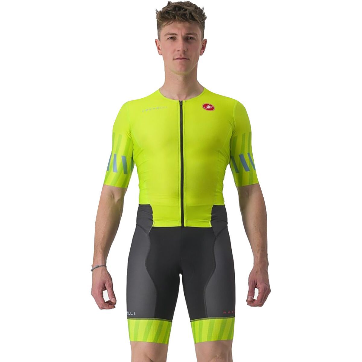 Castelli Free Sanremo 2 Short-Sleeve Suit - Men's Electric Lime/Niagara Blue, L