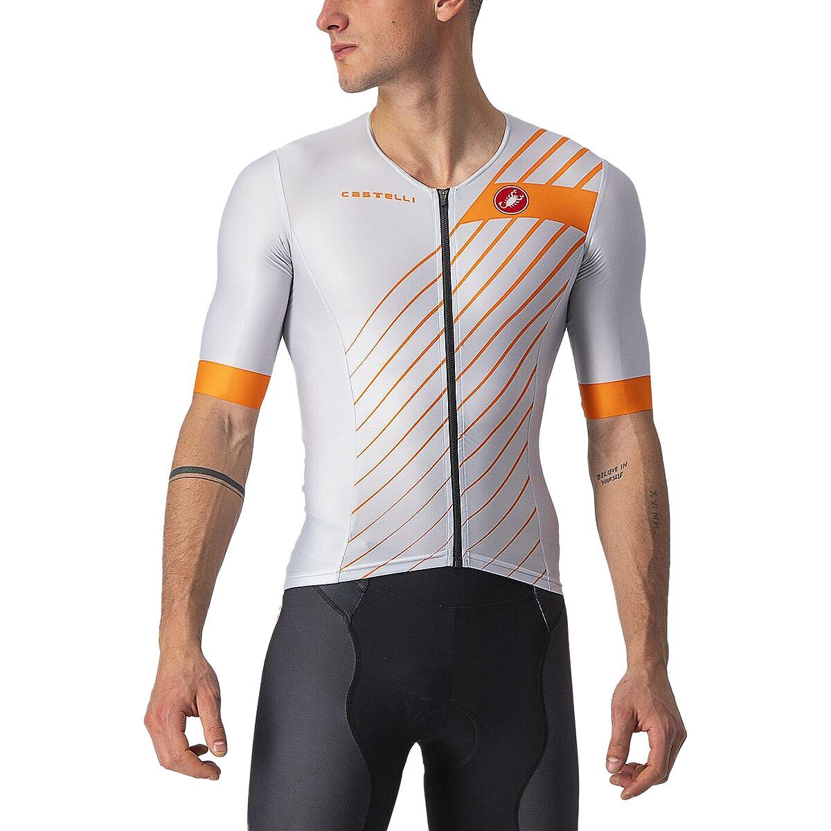 Castelli Free Speed 2 Race Top - Men's Silver Gray/Brilliant Orange, XXL