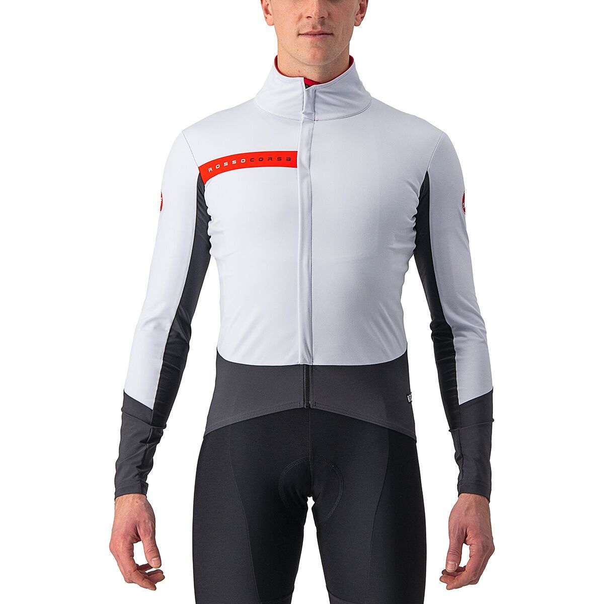 Image of Castelli Beta RoS Jacket - Men's Silver Gray/Dark Gray/Red, XXL