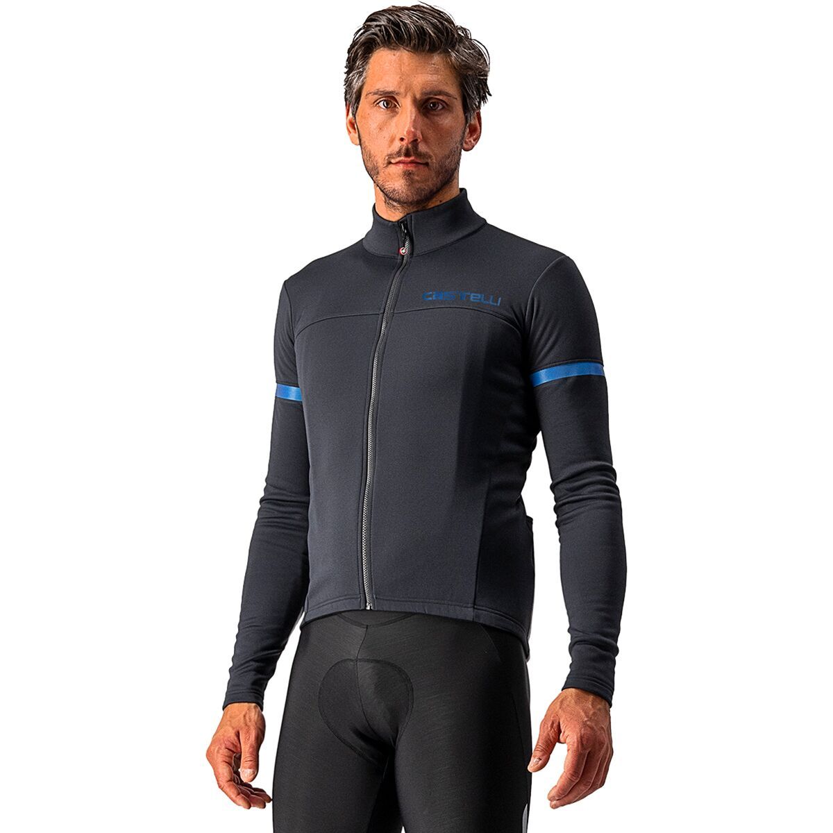 Castelli Fondo Full-Zip Long-Sleeve Jersey - Men's Light Black/Blue Reflex, M