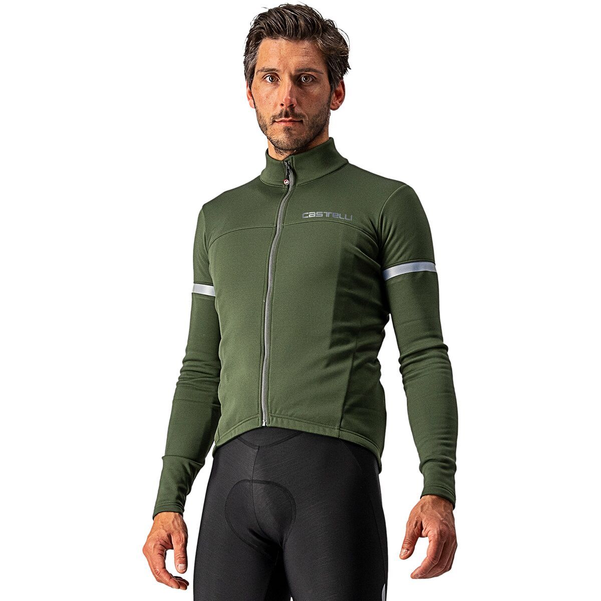 Castelli Fondo Full-Zip Long-Sleeve Jersey - Men's Military Green/Silver Reflex, XL