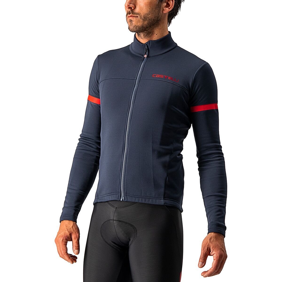 Castelli Fondo Full-Zip Long-Sleeve Jersey - Men's Savile Blue/Red Reflex, 3XL