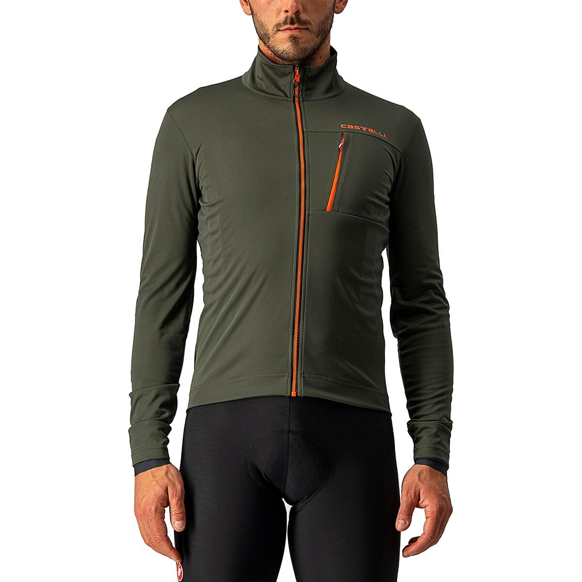Image of Castelli Go Jacket - Men's Military Green/Fiery Red, M