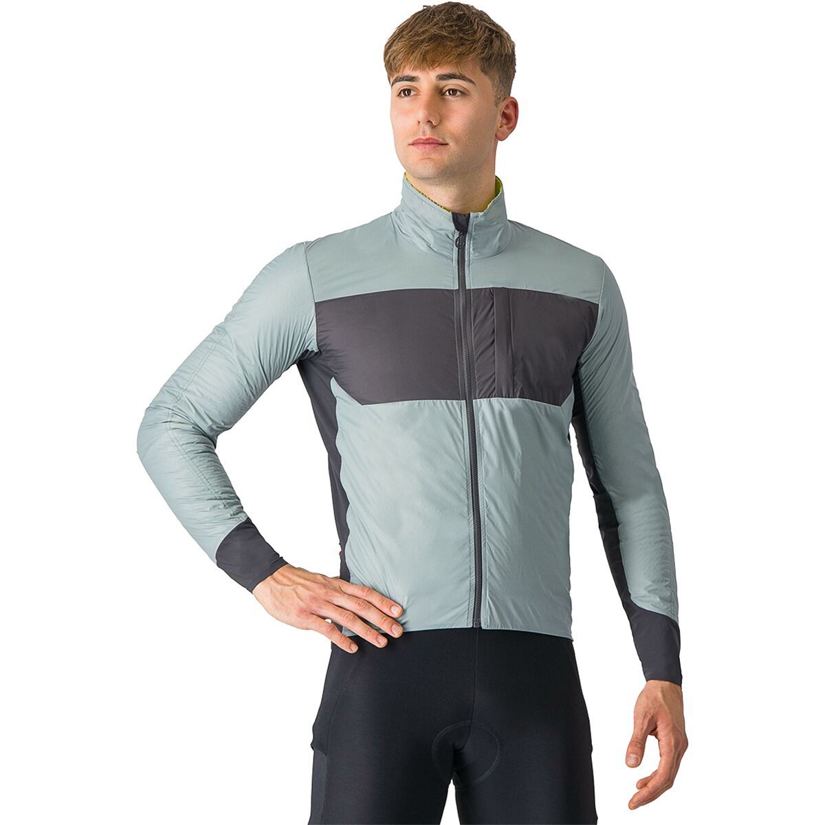 Image of Castelli Unlimited Puffy Jacket - Men's Defender Green/Dark Gray/Electric Lime, M