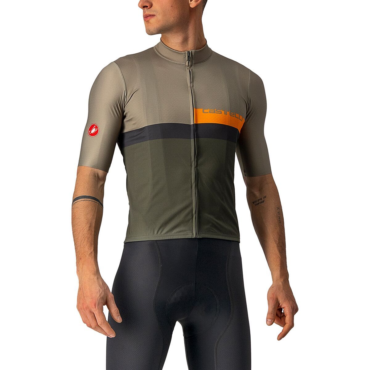 Castelli A Blocco Jersey - Men's Bark Green/Pop Orange/Dark Gray, XXL