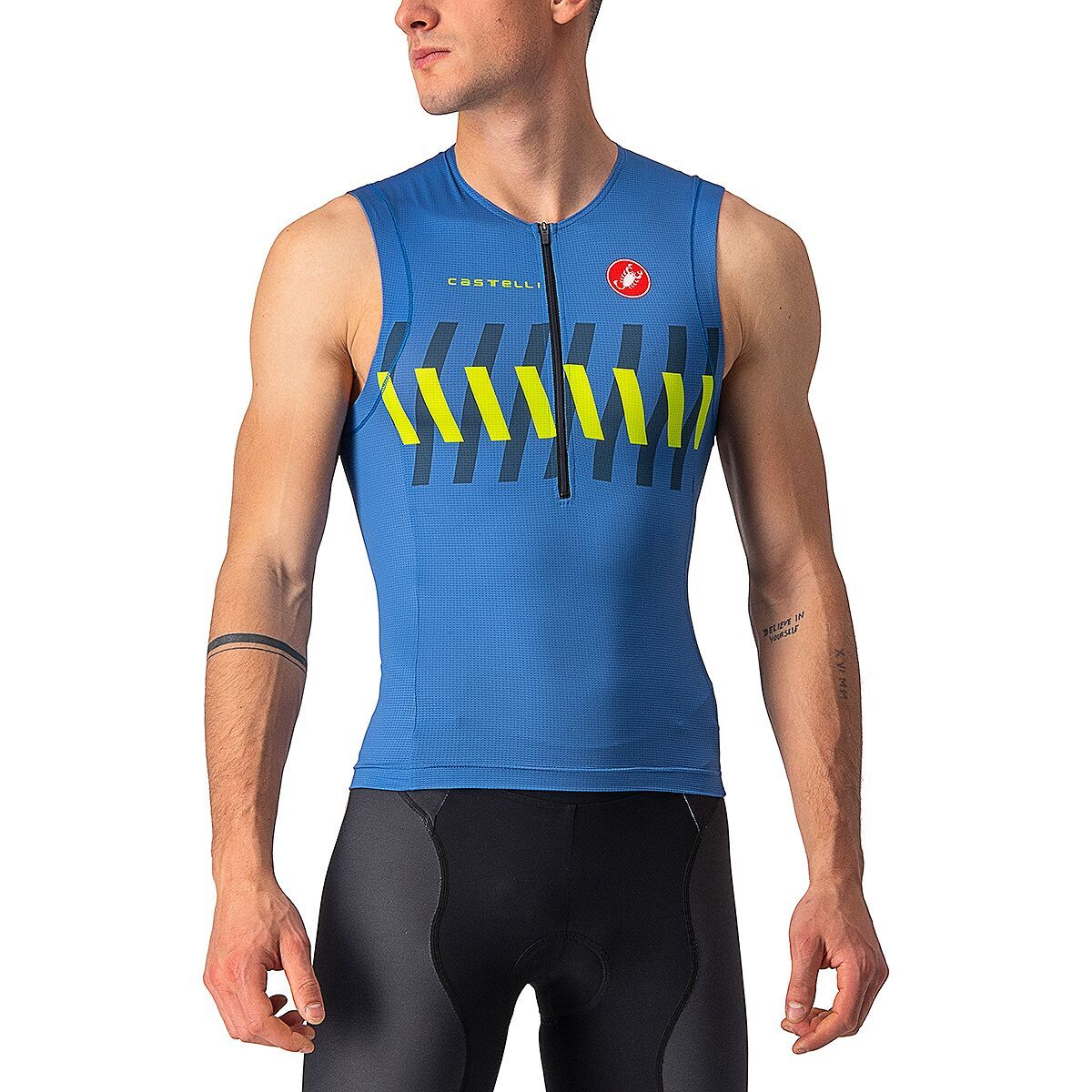 Castelli Free Tri 2 Sleeveless Top - Men's Cobalt Blue/Elecrtic Lime, M