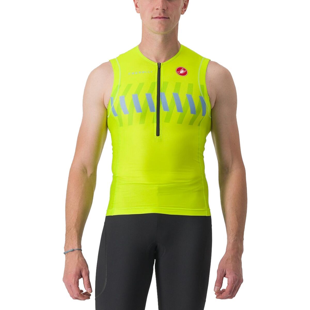 Castelli Free Tri 2 Sleeveless Top - Men's Electric Lime/Niagara Blue, L
