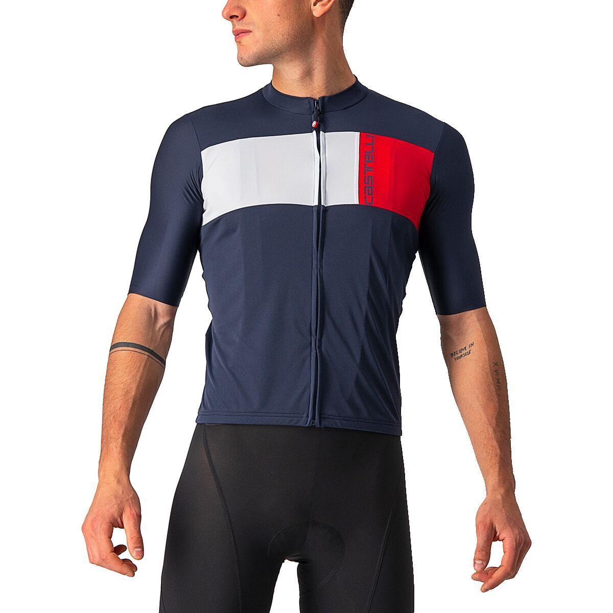 Castelli Prologo 7 Jersey - Men's Savile Blue/Silver Gray/Red, S
