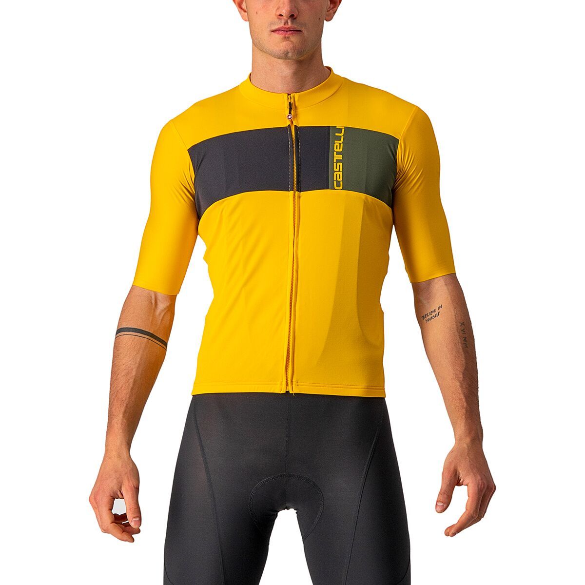 Castelli Prologo 7 Jersey - Men's Saffron/Light Black/Military Green, L