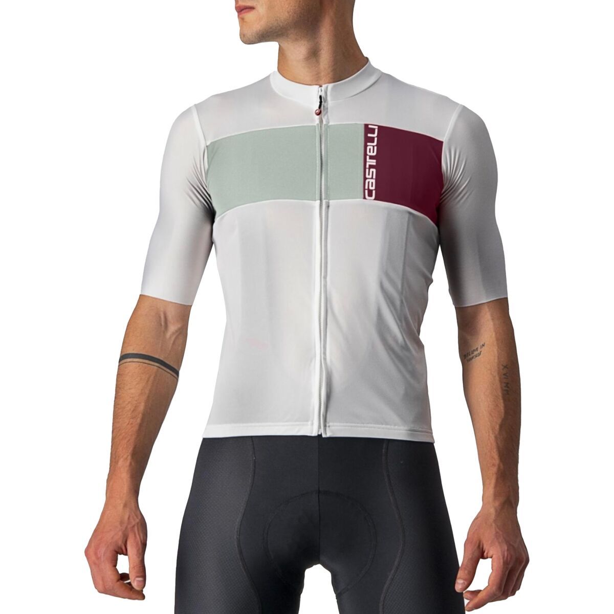 Castelli Prologo 7 Jersey - Men's Silver Gray/Defender Green-Bordeaux, 3XL