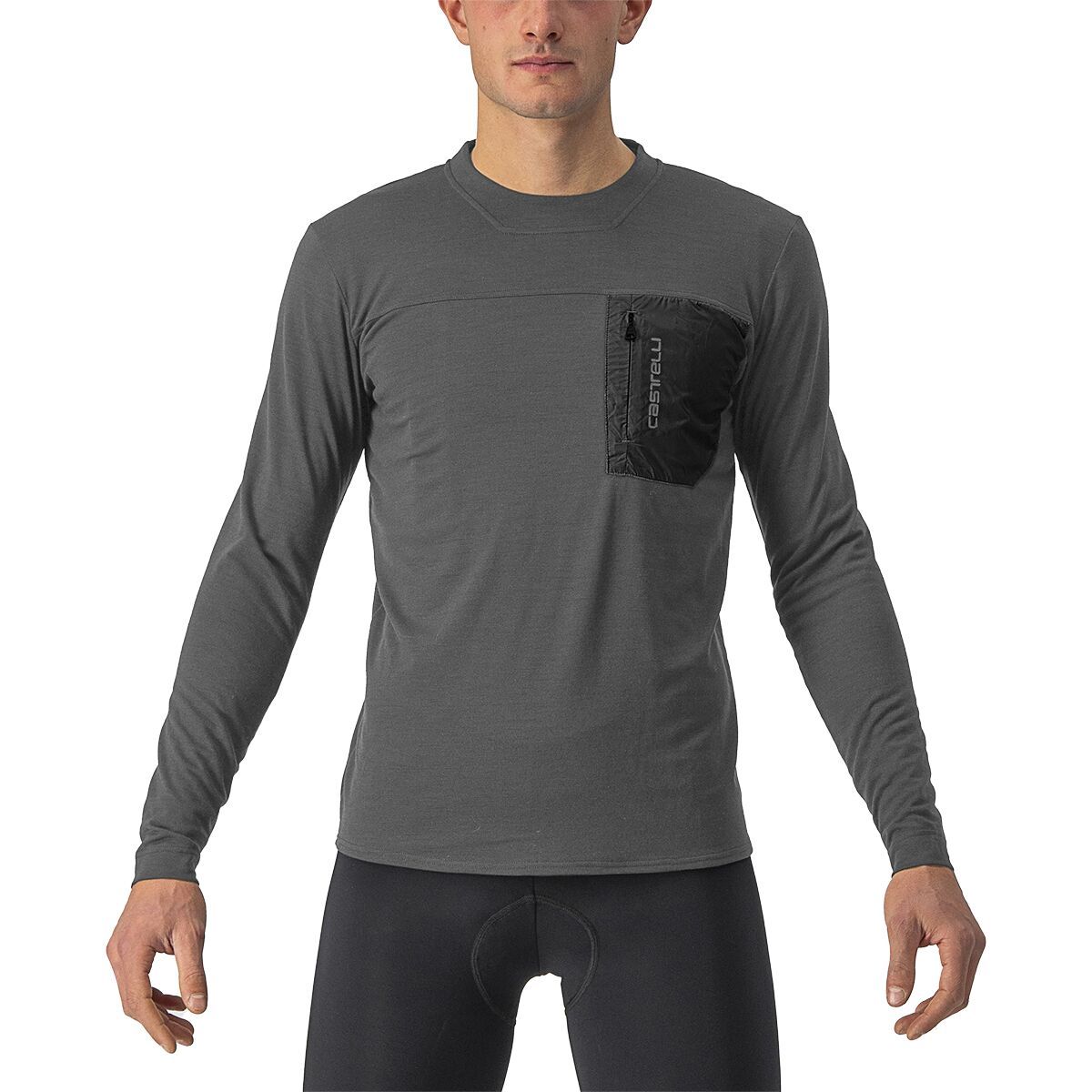 Image of Castelli Merino Long-Sleeve Jersey - Men's Dark Gray/Black, M