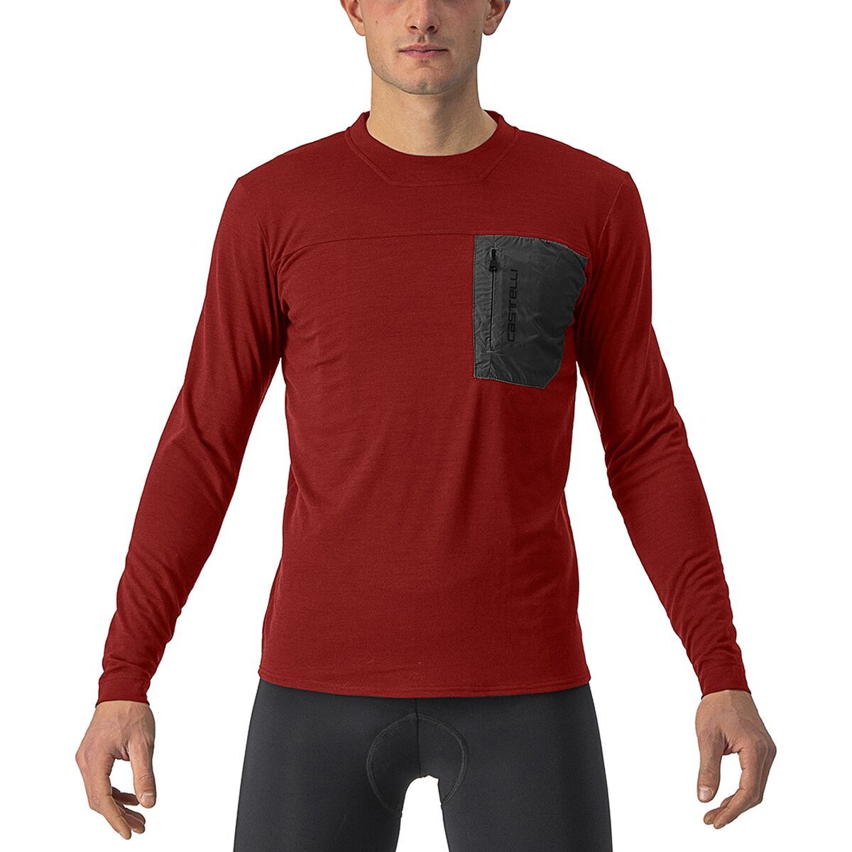 Image of Castelli Merino Long-Sleeve Jersey - Men's Red Ochre/Dark Gray, XL