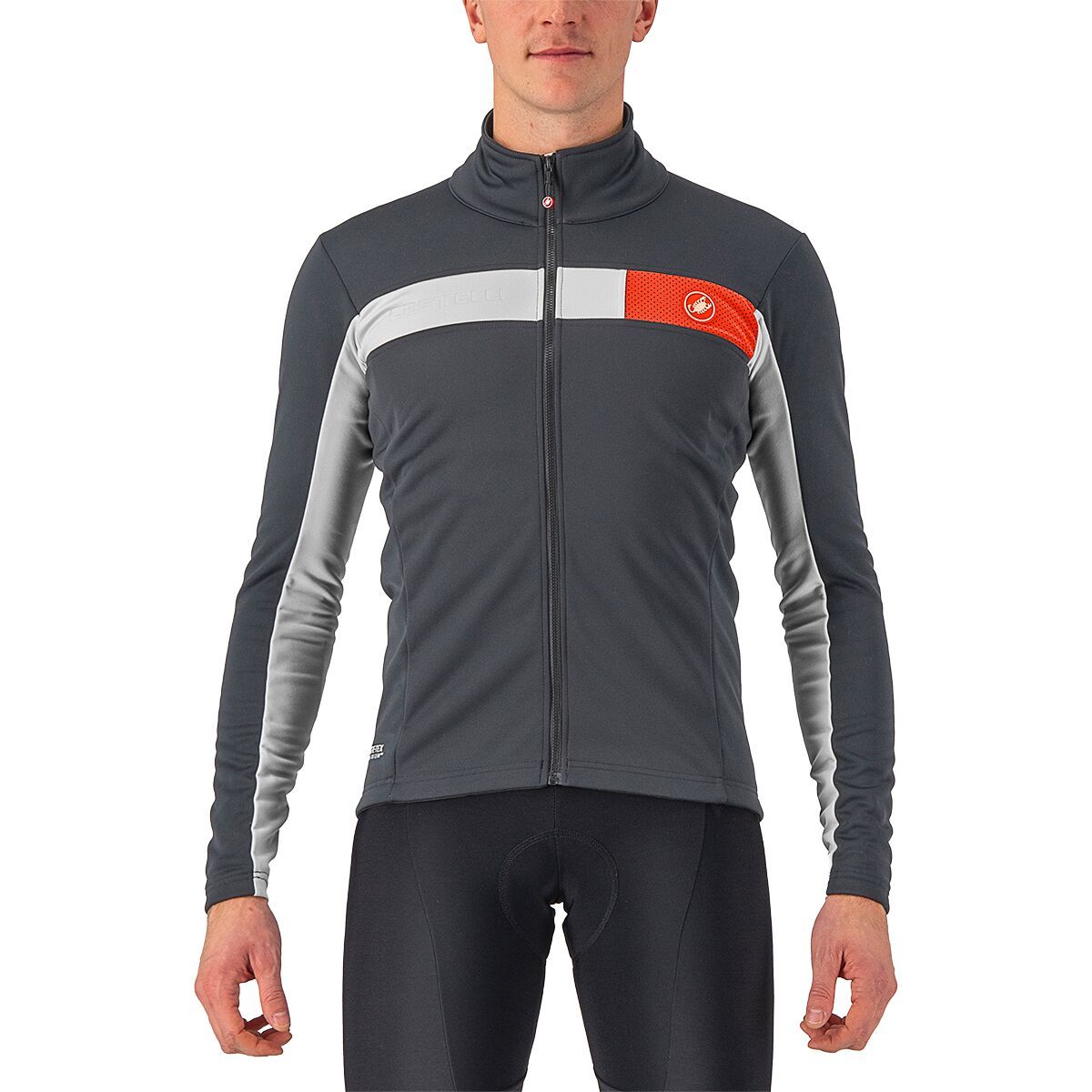 Image of Castelli Mortirolo 6S Jacket - Men's Dark Gray/Silver Gray/Red Reflex, M