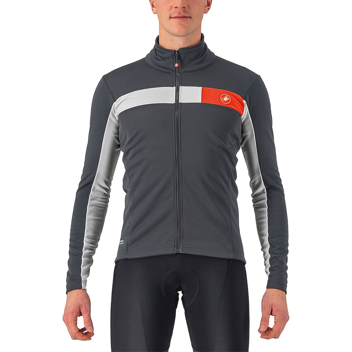 Castelli Castelli Mortirolo 6S Jacket - Men's Dark Gray/Silver Gray/Red Reflex, L