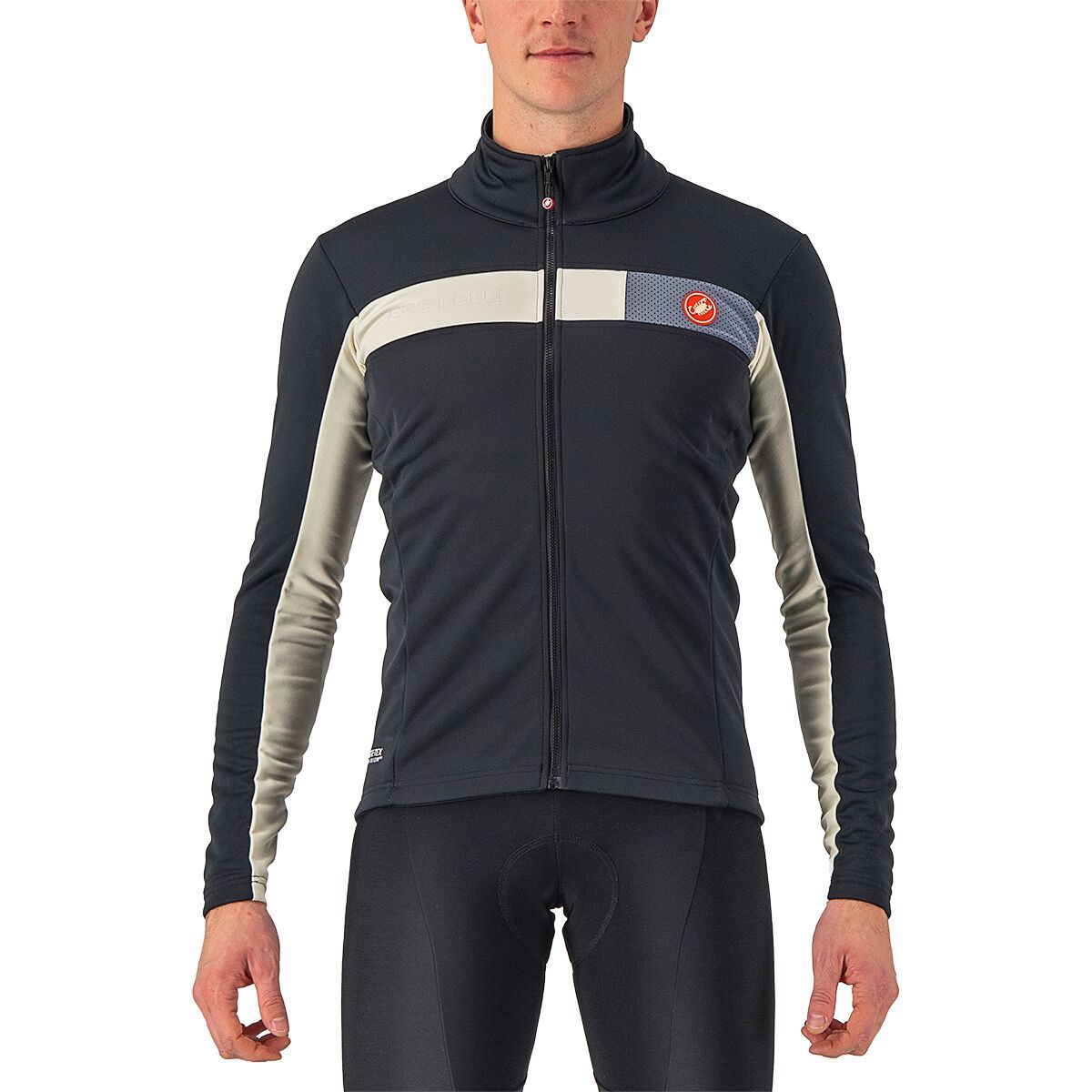 Image of Castelli Mortirolo 6S Jacket - Men's Light Black/Chalk/Silver Reflex, M
