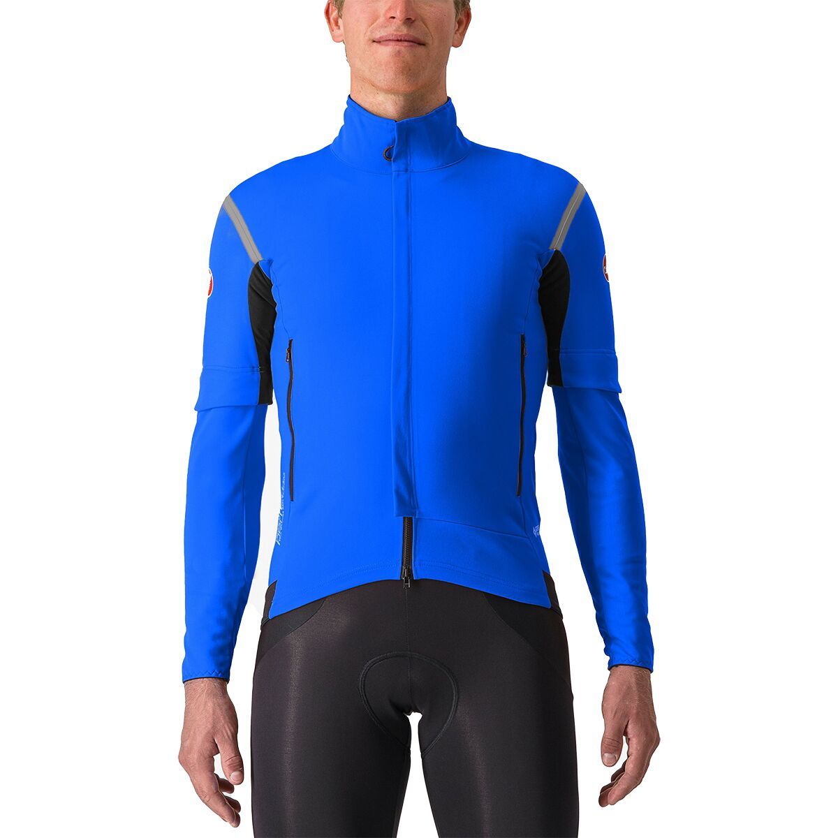 Image of Castelli Perfetto RoS Convertible Jacket - Men's Azzurro Italia/Silver Reflex, 3XL