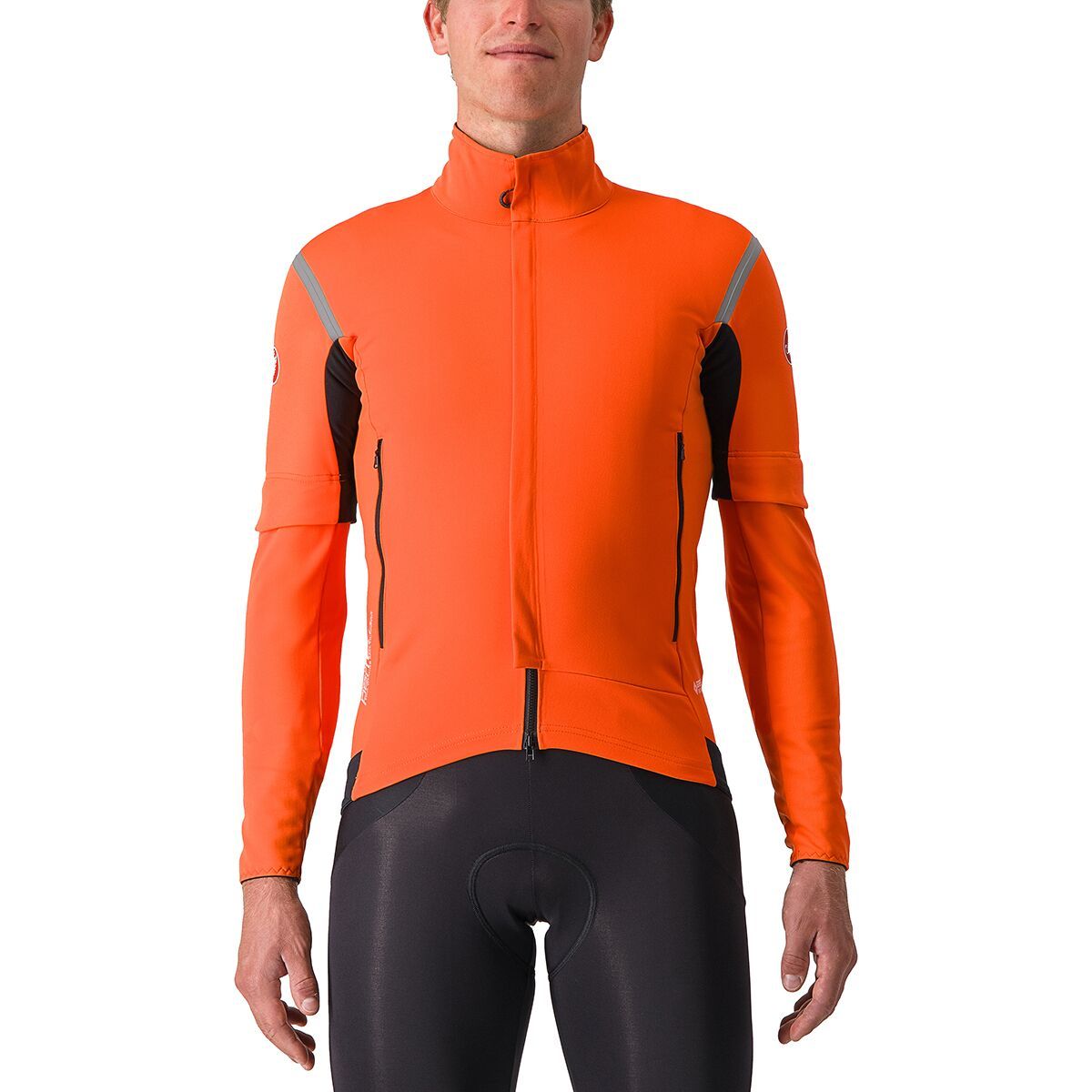 Image of Castelli Perfetto RoS Convertible Jacket - Men's Brilliant Orange/Silver Reflex, L