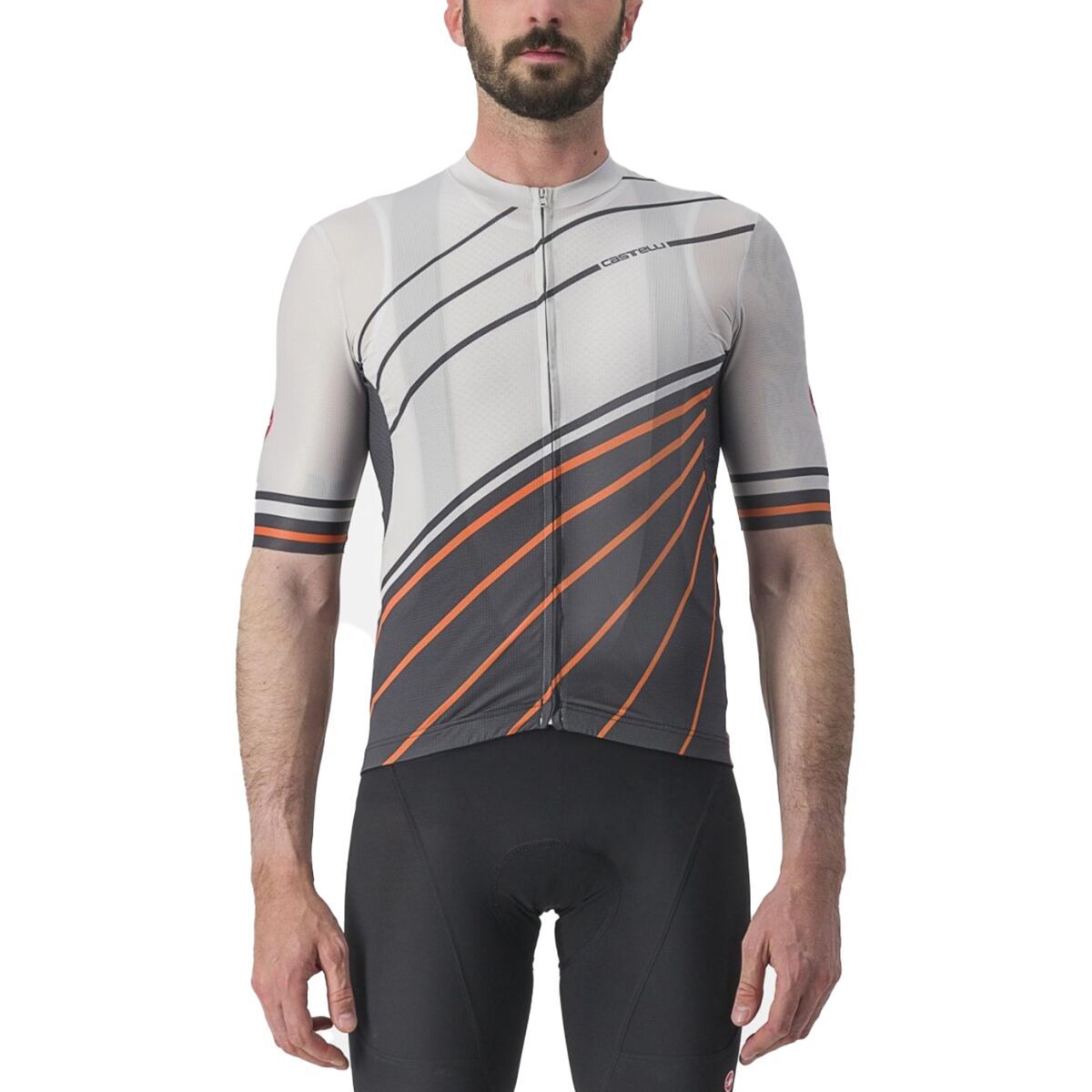 Castelli Speed Strada Jersey - Men's Moon Gray/Dark Gray-Scarlet Ibis, L