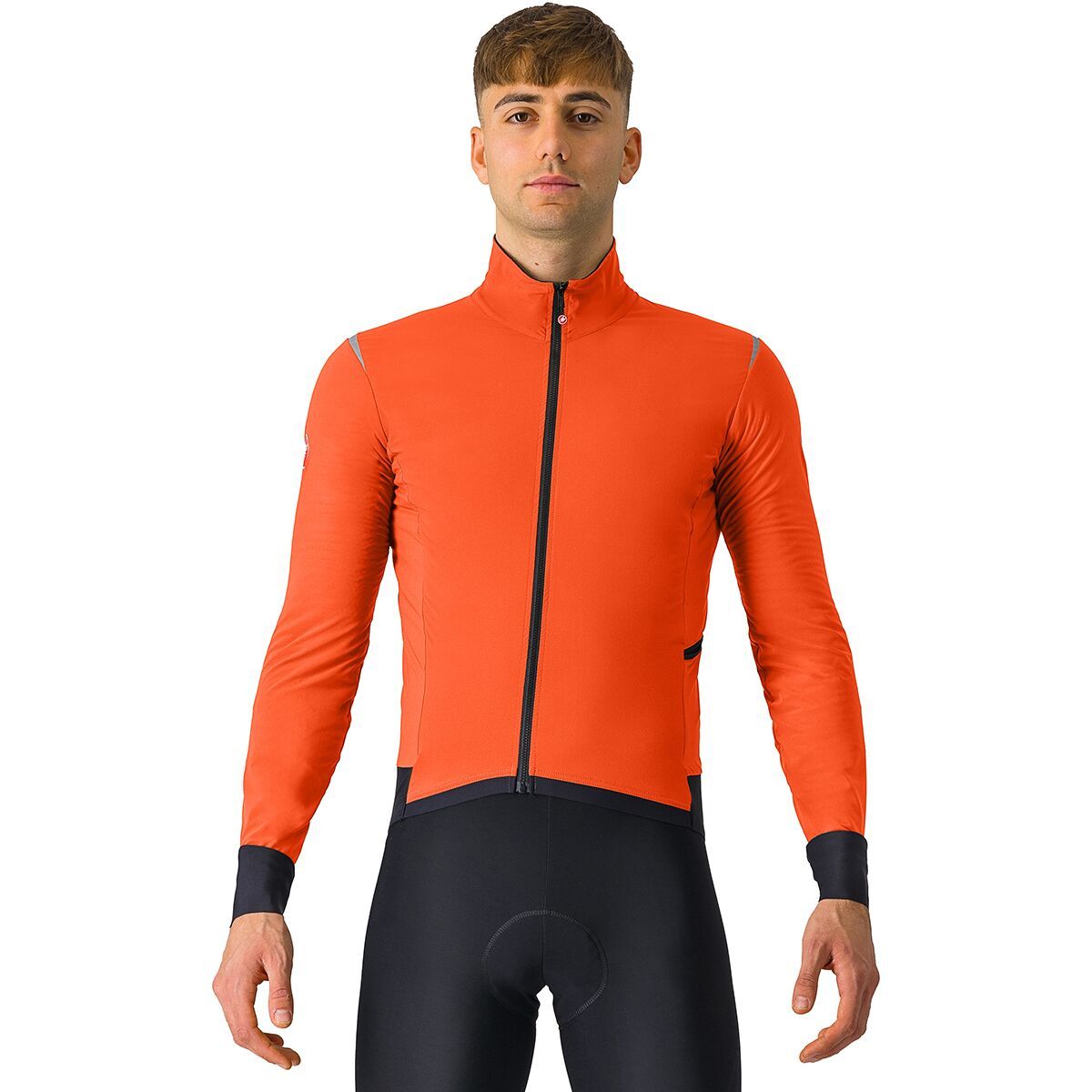 Image of Castelli Alpha Flight RoS Jacket - Men's Brilliant Orange/Black Reflex/Black, XL
