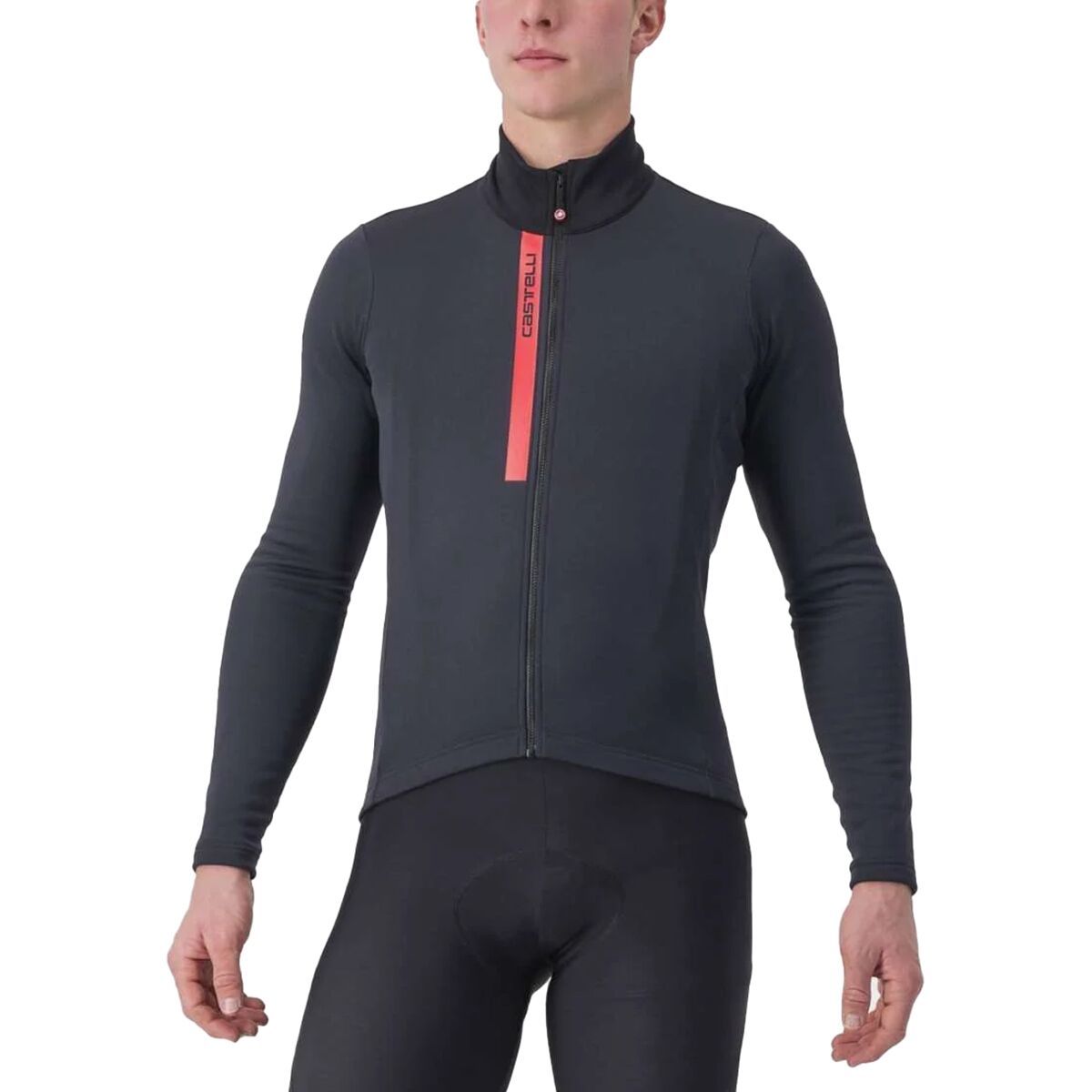 Image of Castelli Entrata Thermal Jersey - Men's Light Black/Red, XL