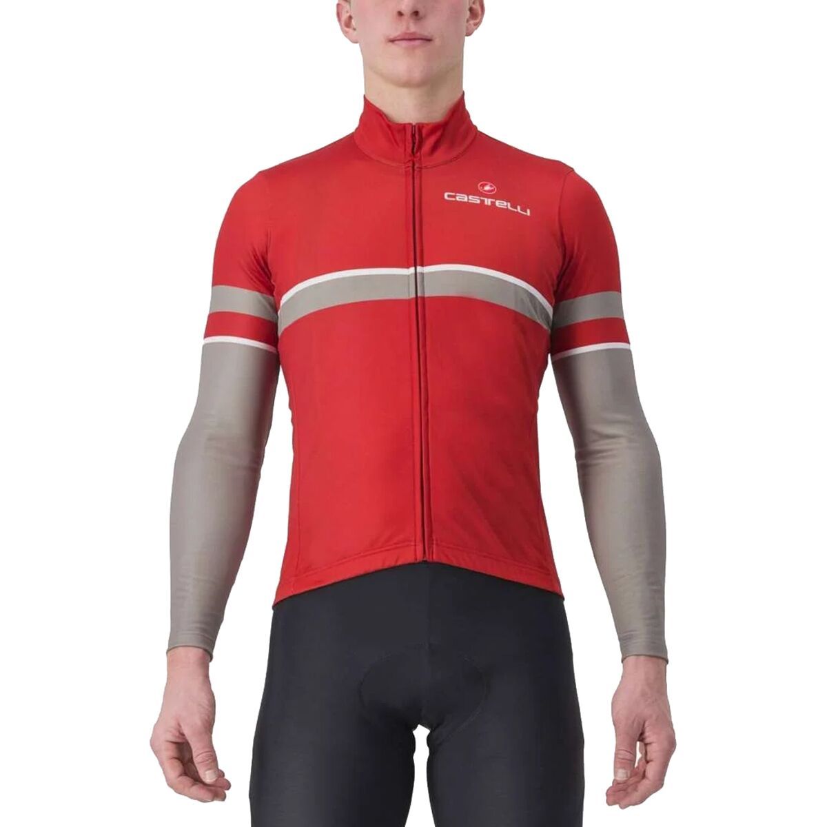 Castelli Retta Long-Sleeve Jersey - Men's Pompeian Red/Nickel Gray, S