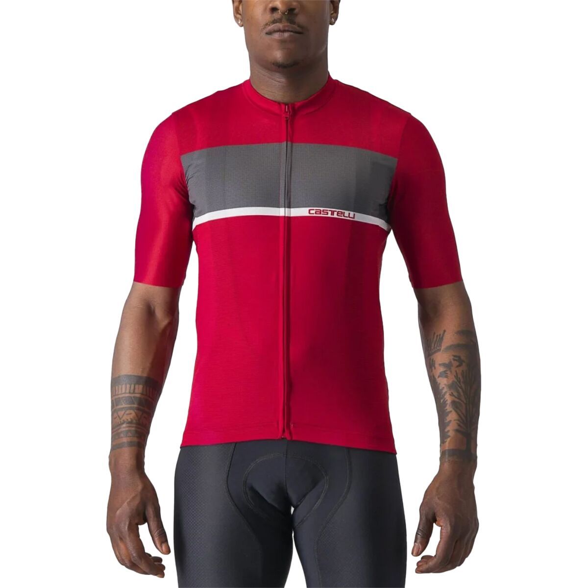 Castelli Tradizione Jersey - Men's Rich Red/Dark Gray-White, M