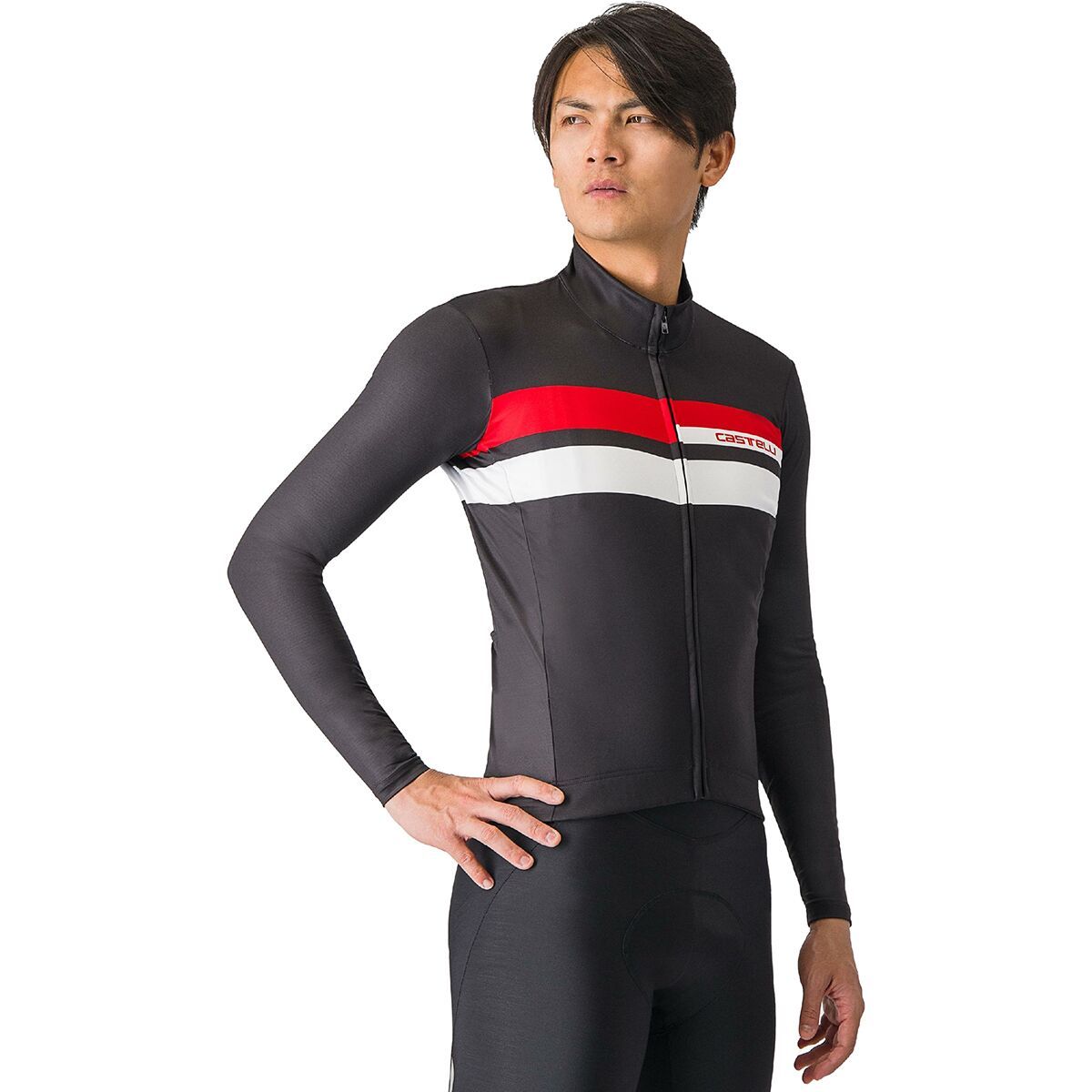 Image of Castelli Lineare Long-Sleeve Jersey - Men's Light Black/Red Cts/White, L