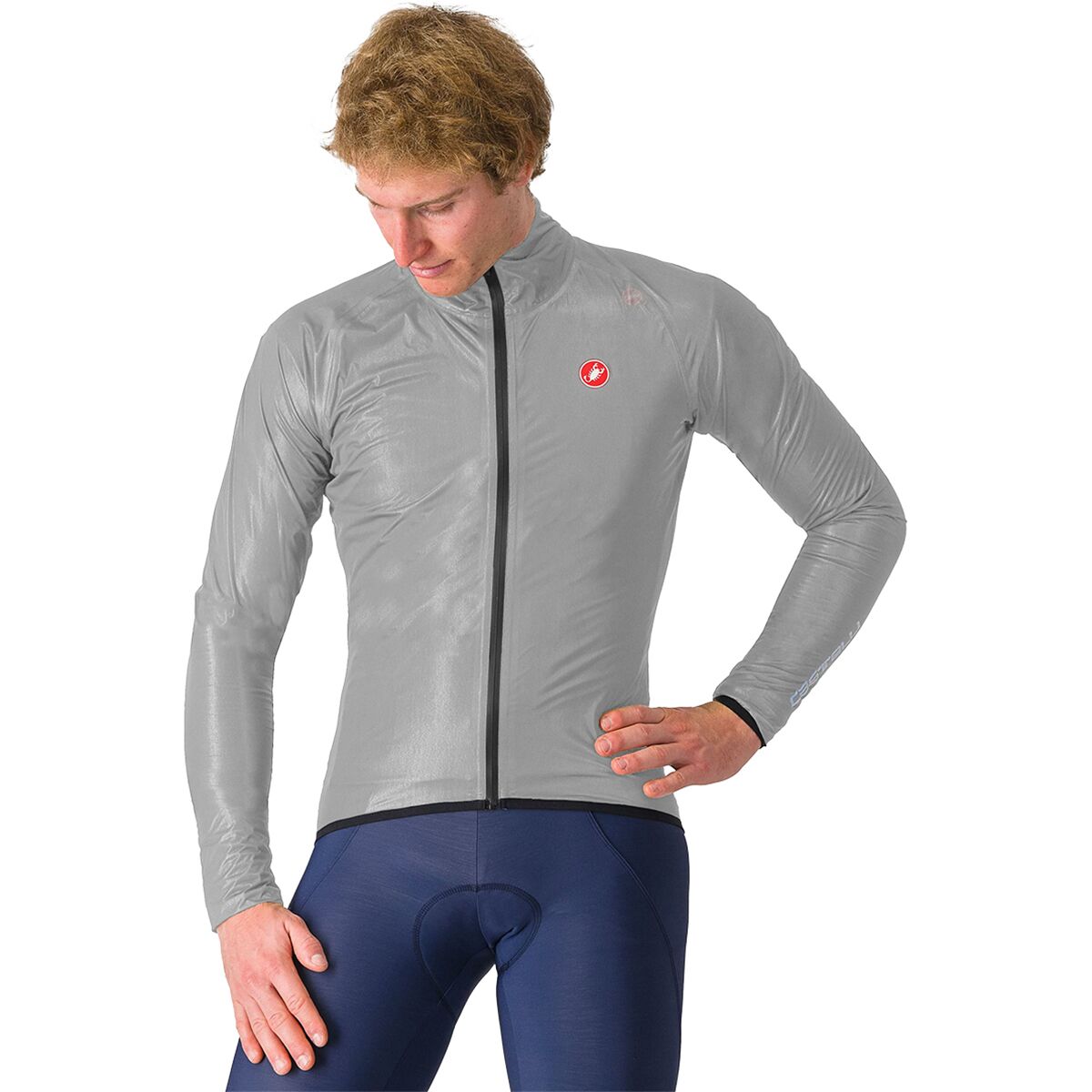 Image of Castelli Squall Shell Jacket - Men's Silver Gray/Black, S
