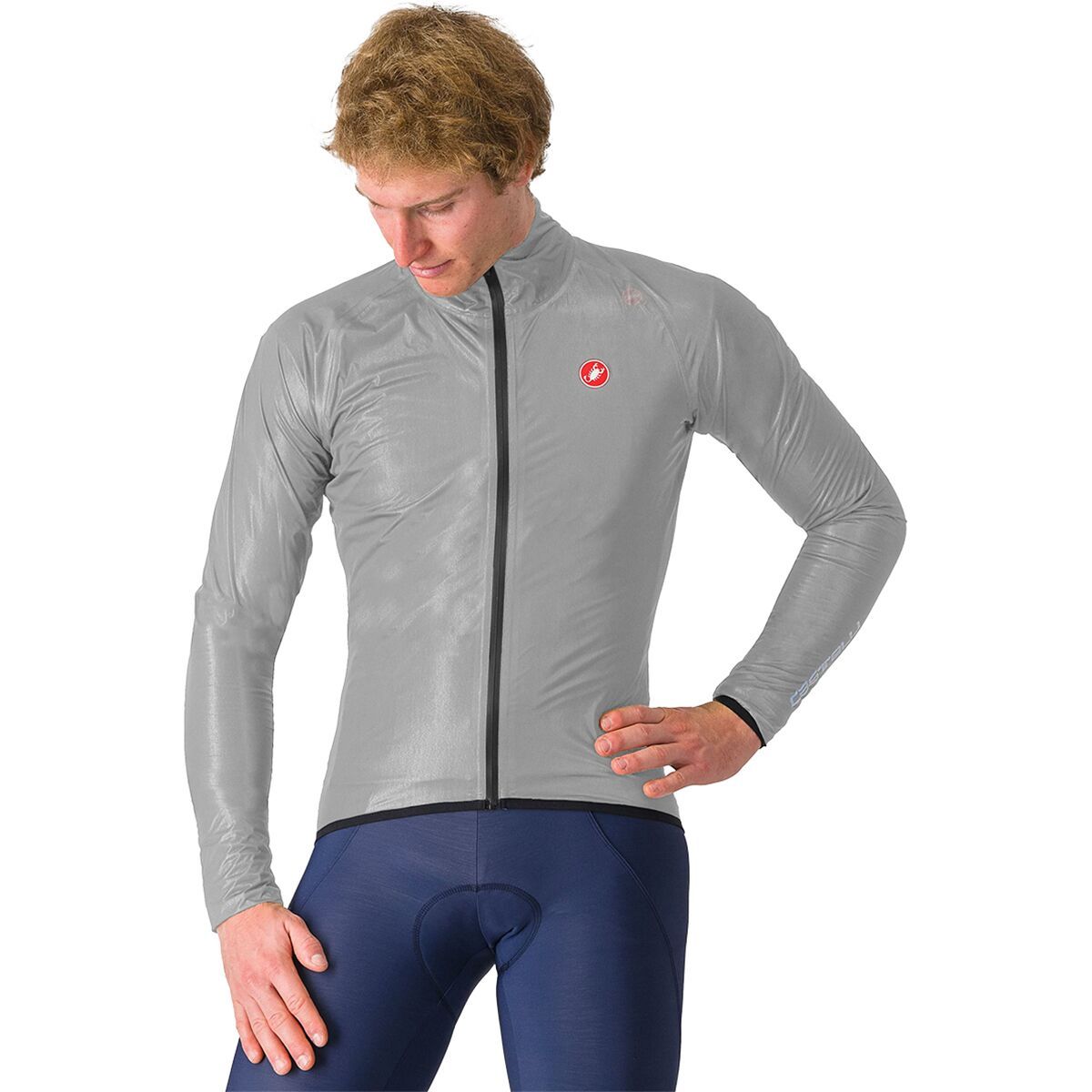 Image of Castelli Squall Shell Jacket - Men's Silver Gray/Black, S