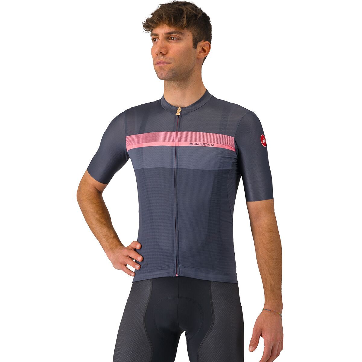 Castelli #GIRO Veloce Jersey - Men's Blu Tenebre/Rosa Giro, XL