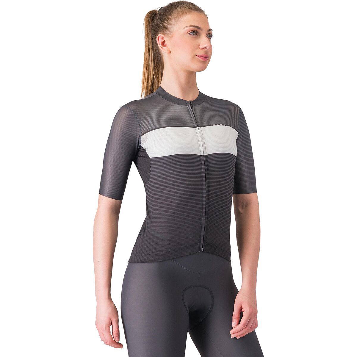 Image of Castelli Elegante Short-Sleeve Jersey - Women's Black/Silver Gray/Dark Gray, M