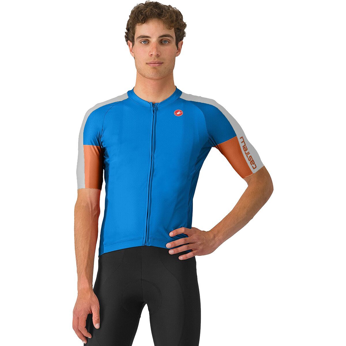 Castelli Entrata 6 Short-Sleeve Jersey - Men's Azzurro Italia/Silver Gray/Mocha, XXL