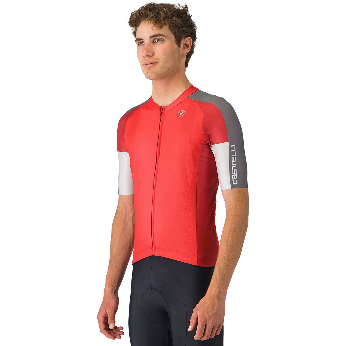 Image of Castelli Entrata 6 Short-Sleeve Jersey - Men's Red/Smoky Gray/Silver Gray, M