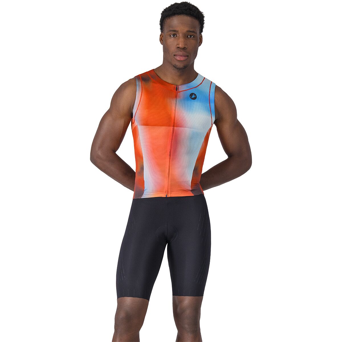 Image of Castelli Free Sanremo 3 Sleeveless Tri Suit - Men's Paprika/Winter Sky-Black, S