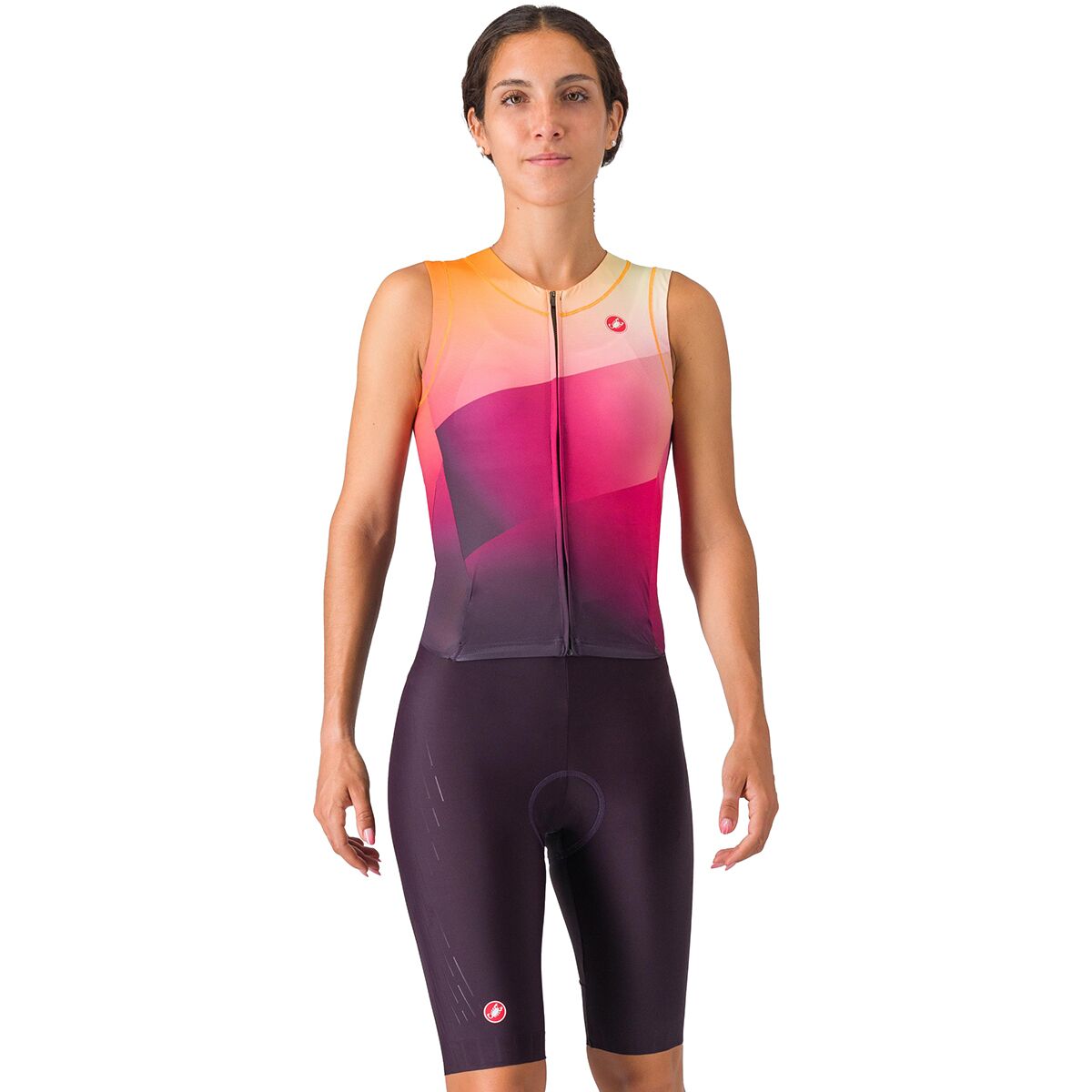 Image of Castelli Free Sanremo 3 Sleeveless Tri Suit - Women's Dark Night Shade/Vivid Orange, S