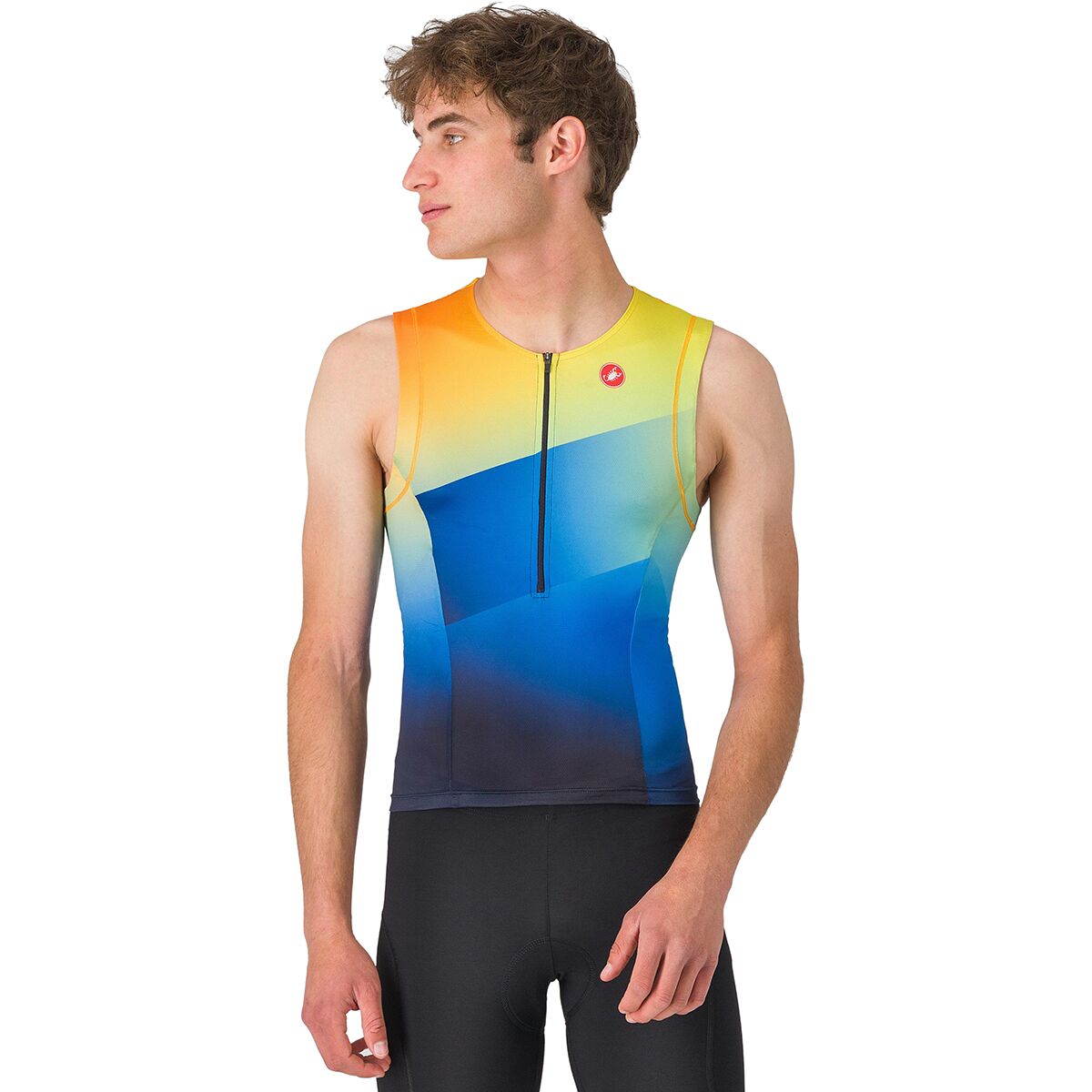 Image of Castelli Free Speed 3 Tri Top - Men's Belgian Blue/Multicolor Vivid Orange, S